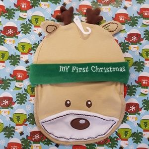 Reindeer Baby's First Christmas Hat and Bib